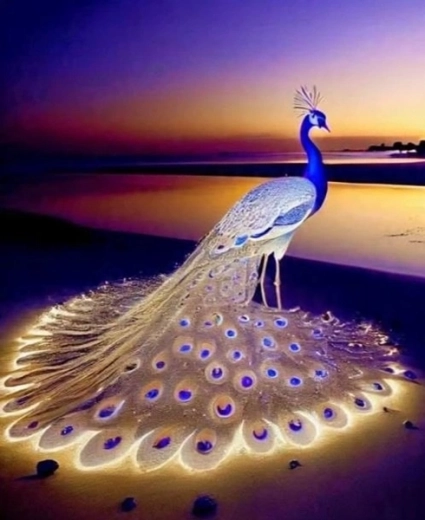 Diamantmalerei Pfau am Strand 30 × 40 cm