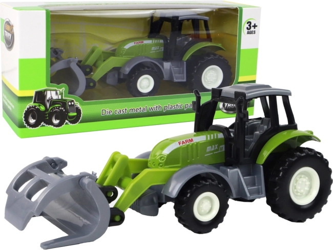 Grüner Traktor mit Frontlader „Krokodil“ – landwirtschaftliche Kindermaschine