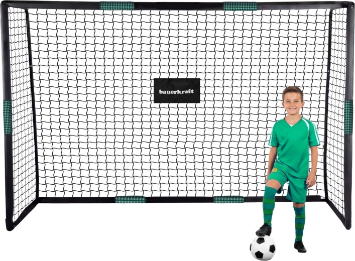Fußballtor Bauerkraft 300 × 200 × 120 cm mit Trainingsnetz schwarz-grün