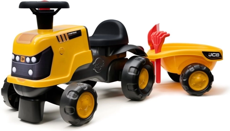 Laufrad-Traktor JCB Fastrac mit Anhänger, Schaufel und Rechen 1–3 Jahre