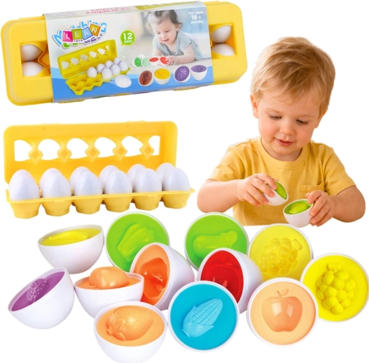 Lernsortierer Eier – Formen- und Farbzuordnung, Obst und Gemüse, 12 Stk.