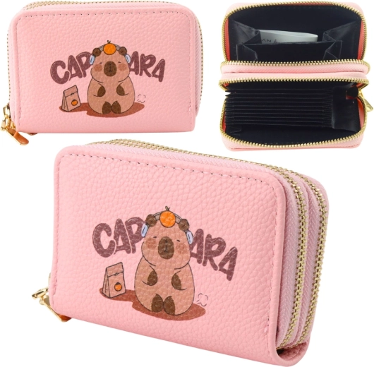 Rosa Geldbörse mit Capybara, zweigeteilt, Organizer für Karten und Bargeld 12,5 × 8,5 cm