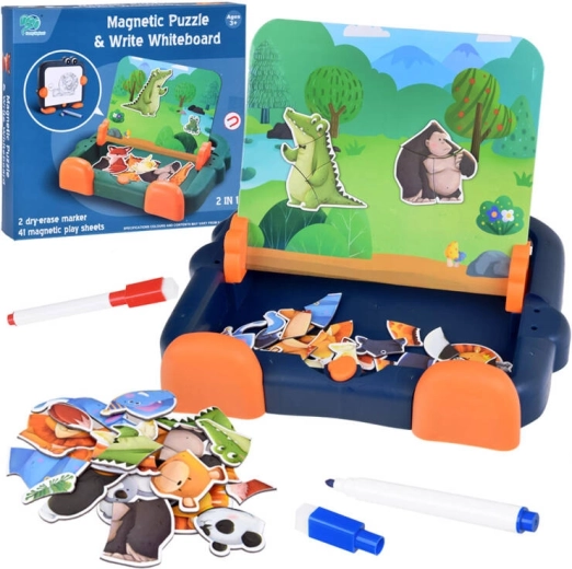 Magnettafel 2-in-1 mit magnetischen Tier-Puzzles und abwischbarer Zeichenfläche
