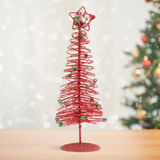 Glitzernder roter Weihnachtsbaum aus Metall, 28 cm