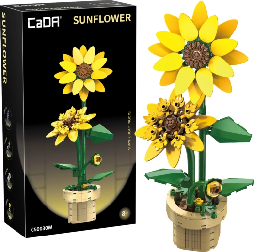 CaDA Baukasten Sonnenblumen im Blumentopf 27 cm, 187 Teile