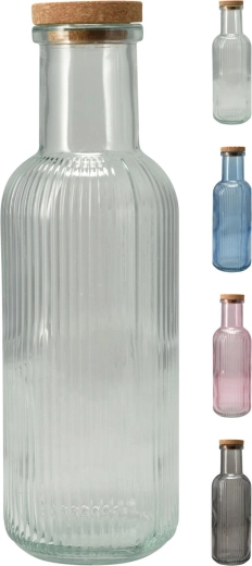 Glasflasche 1 l mit Korken, Farbmix