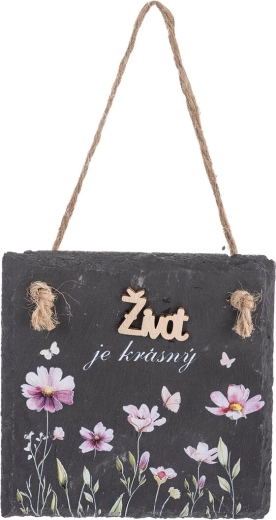 Schild aus Naturschiefer mit Aufschrift „Leben…“ 12 × 12 cm