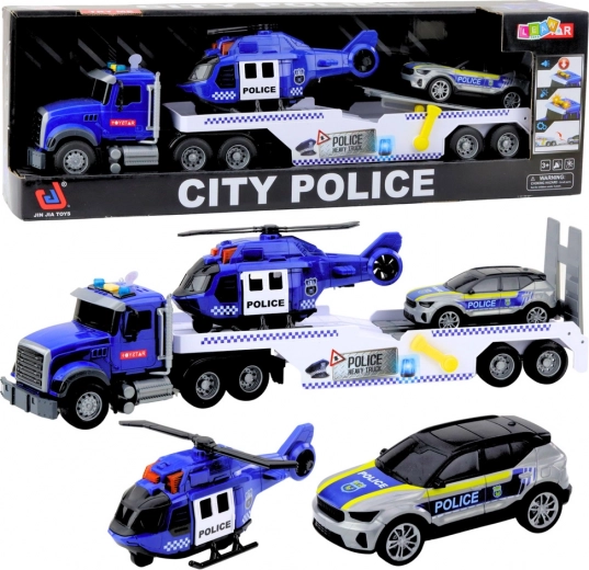 Polizei-Transport-Lkw mit Helikopter und SUV mit Licht und Sound