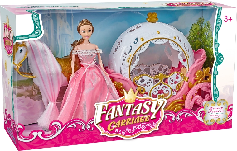 Magischer rosa Kutschwagen mit Pegasus und Puppe mit Licht und Sound