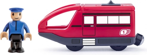 Rote Lokomotive mit Lokführer auf Batterie