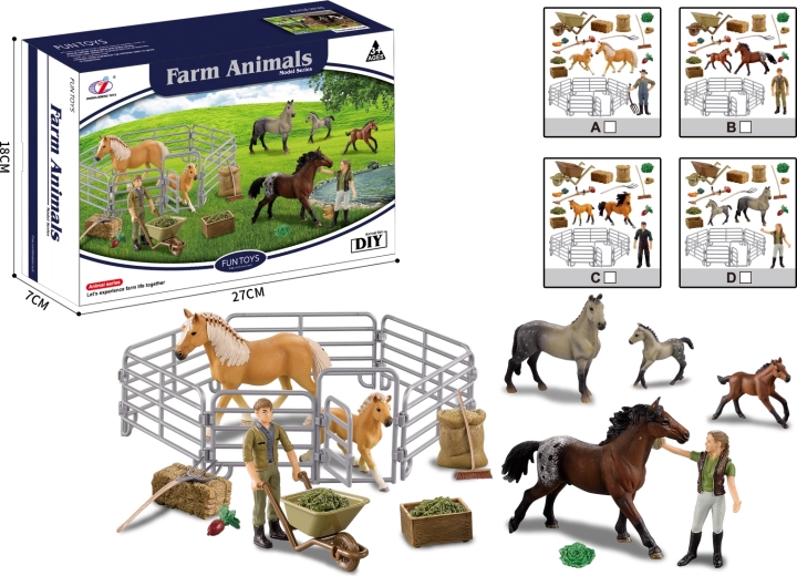 Bauernhoftiere – Set mit Pferden und Auslauf, 4 Arten