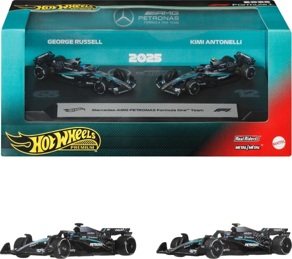 Hot Wheels Premium Formel 1 Mercedes-AMG Petronas Kimi Antonelli und George Russell – 2 Stück
