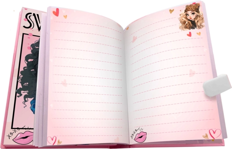 Bunte Seiten mit Herzchen- und Figurenmotiven