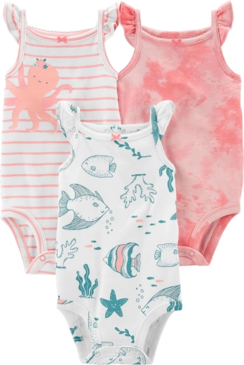 Carter's Baby-Bodys ohne Ärmel Pink ocean – Set 3 Stk.