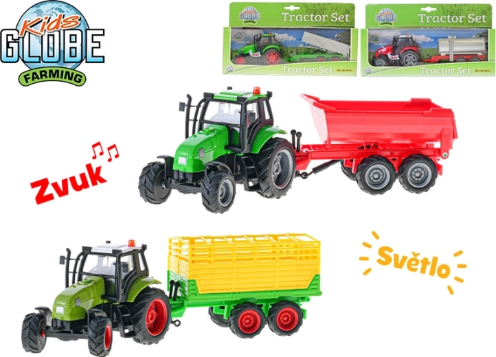 Kindertraktor mit Anhänger KIDS GLOBE Farming 25 cm mit Lichtern und Geräuschen