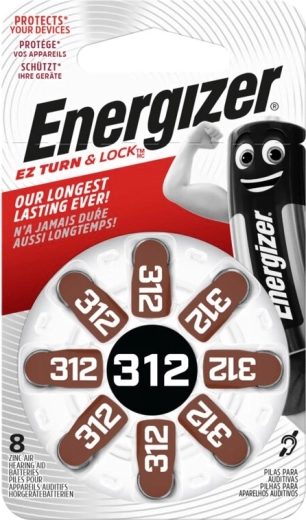 Energizer Knopfzellen für Hörgeräte 312 – 8 Stück