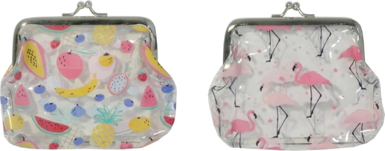 Transparente Geldbörse mit Früchten oder Flamingos für Kinder