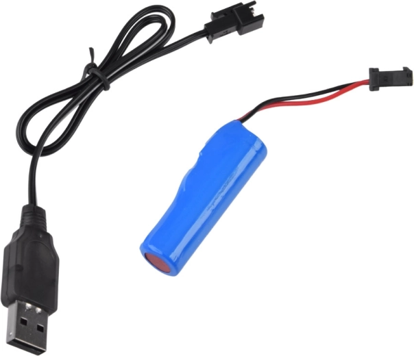 Wiederaufladbarer Akku und USB-Kabel im Lieferumfang