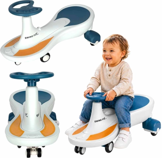 Kinder-Gravitationsrutscher Swing Fix S4 mit LED-Rädern und Musik – Blau-Weiß
