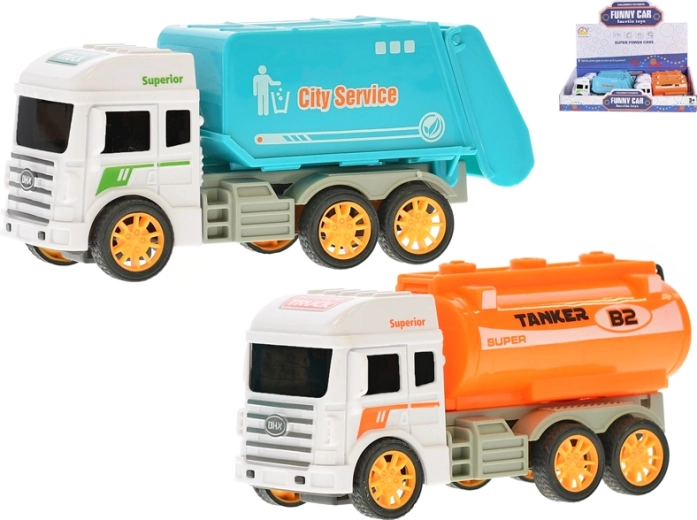 Set aus Kunststoff-Autos mit Schwungrad – Tankwagen und Müllfahrzeuge, 8 Stk.