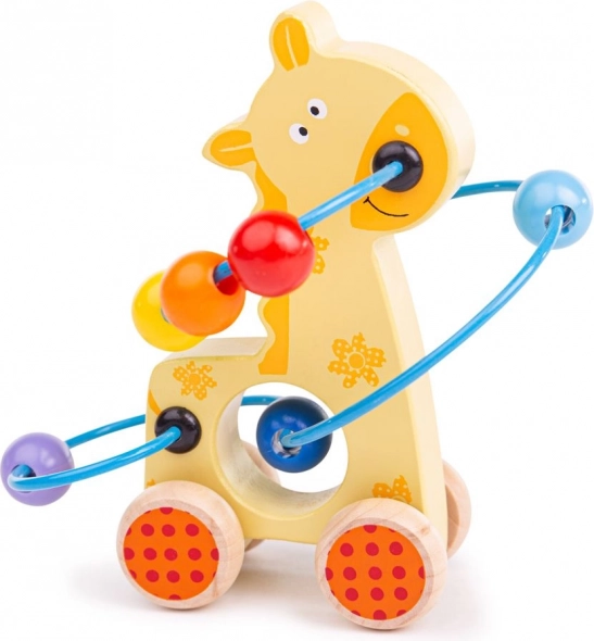 Holzgiraffe auf Rädern mit Perlenlabyrinth