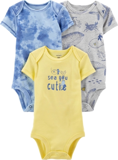 Carter's Baby-Bodys mit kurzem Arm Blue Ocean, 3 Stk., Größe 56 (NB)