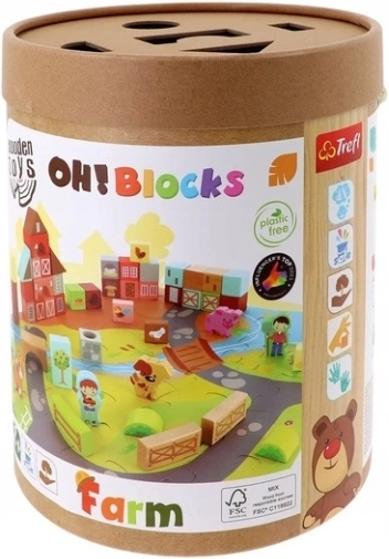Trefl O!Klocki Bauernhof – Holzbausteine mit Puzzle-Spielunterlage