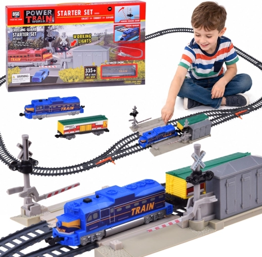 Elektrische Güter-Eisenbahn mit Bahnübergang und Schranken 335 cm