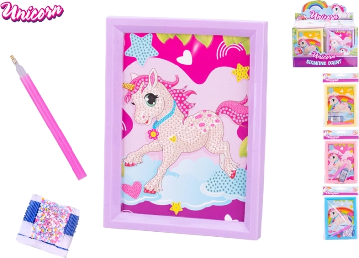 Set zum Aufkleben bunter Steinchen Einhorn im Rahmen