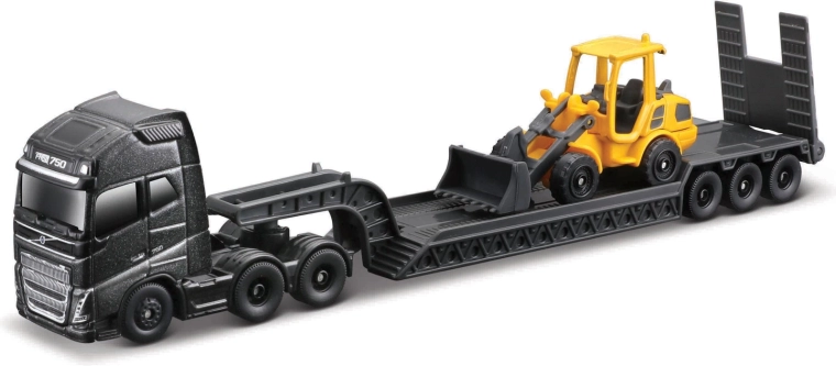 Maisto Mini-Arbeitsmaschinen – Set mit großem Volvo FH16 Sattelzug und Volvo A25G Dumper