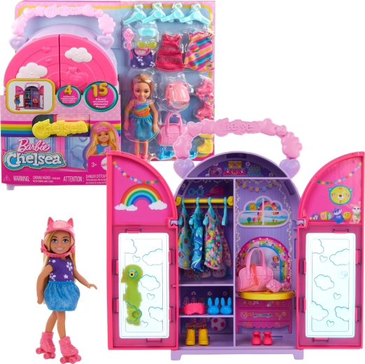 Barbie Chelsea Kleiderschrank mit Puppe, Kleidung und Accessoires