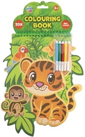 Ausmalbilder in Tigerform mit Stickern und Filzstiften (20 Blätter)