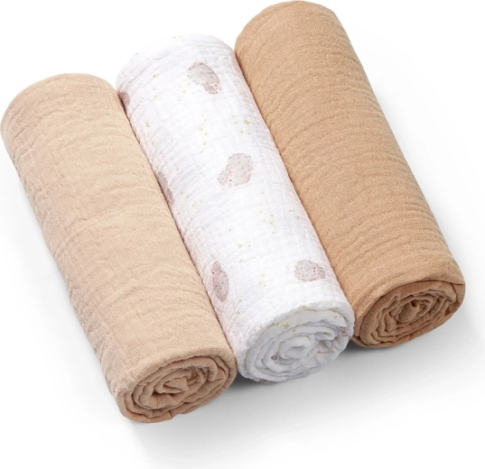 Babyono Super Soft Musselinwindeln, beige, 70 × 70 cm – 3 Stück