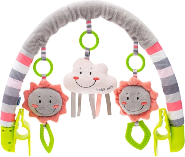 BABY MIX Spielbogen für den Kinderwagen mit Wolkenmotiv und Plüschtieren