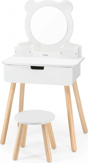 VIGA Kinderkosmetiktisch mit Bärenspiegel und Hocker