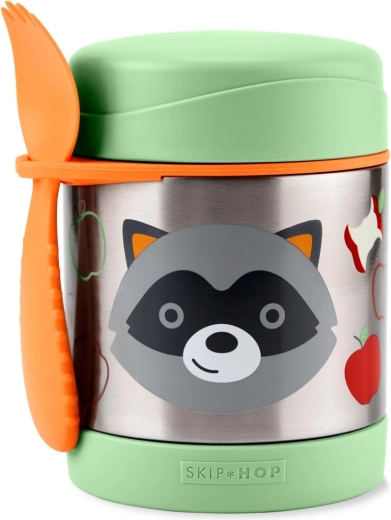 Skip Hop Zoo Thermobehälter für Essen mit Löffel-Gabel (Waschbär) 325 ml