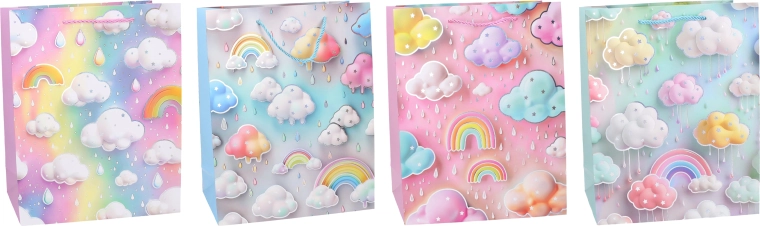 Geschenktasche M Kinder 26 × 32 × 10 cm – pastellfarbener Regenbogen