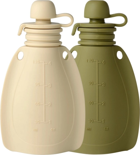 Mininor wiederbefüllbare Silikon-Snacktasche Soft Rabbit/Moss Green, 2 Stk.