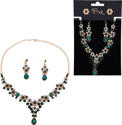 Rosa Set aus Halskette und Ohrringen Emerald Queen
