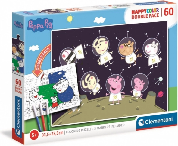 Beidseitiges Puzzle Peppa Pig im Weltraum, 60 Teile
