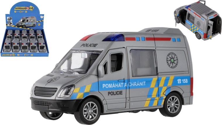 Plastik-Polizeiauto 12 cm mit Rückziehmotor, 10 Stück im Karton