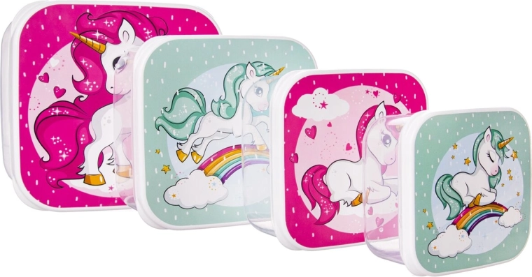 Set Kinder-Snackboxen mit Einhornmotiv (4 Stk.)