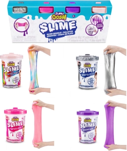 Set mit 4 Tuben OOSH von ZURU – Schleim in Rosa, Lila, Silber und Regenbogen