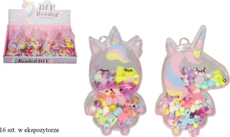 Bunte Perlen in Einhorn-Box