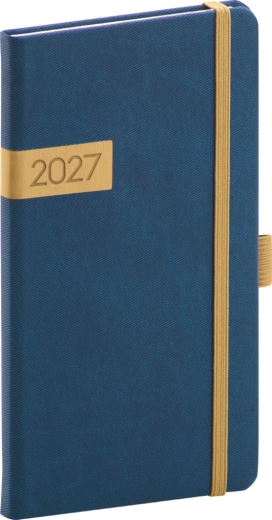 Notique Taschenkalender Twill 2027 blau-golden 9 × 15,5 cm