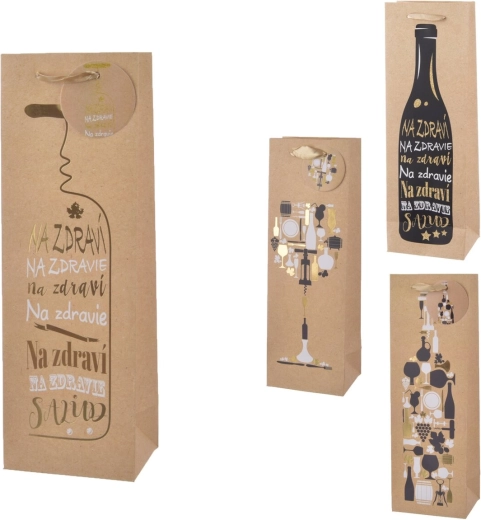 Geschenktasche für Flasche mit Textmotiv, beige