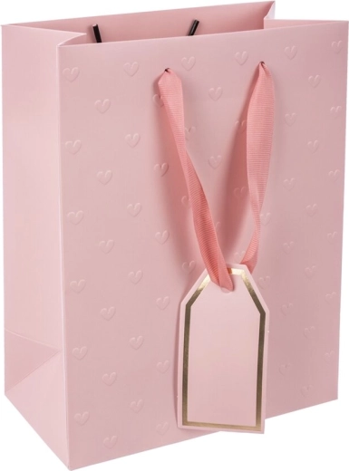 Rosa Geschenk-Papiertüte mit geprägten Herzen 18 × 10 × 23 cm