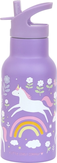A Little Lovely Company Edelstahl-Kinderflasche mit Einhörnern und Regenbogen, 350 ml