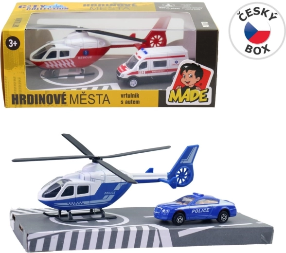 Rettungsset – Hubschrauber und Krankenwagen aus Metall