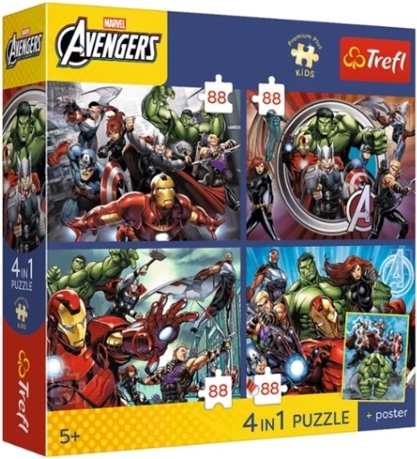 Premium Plus Kids Puzzle Avengers: Helden sind unter uns (4×88 Teile)